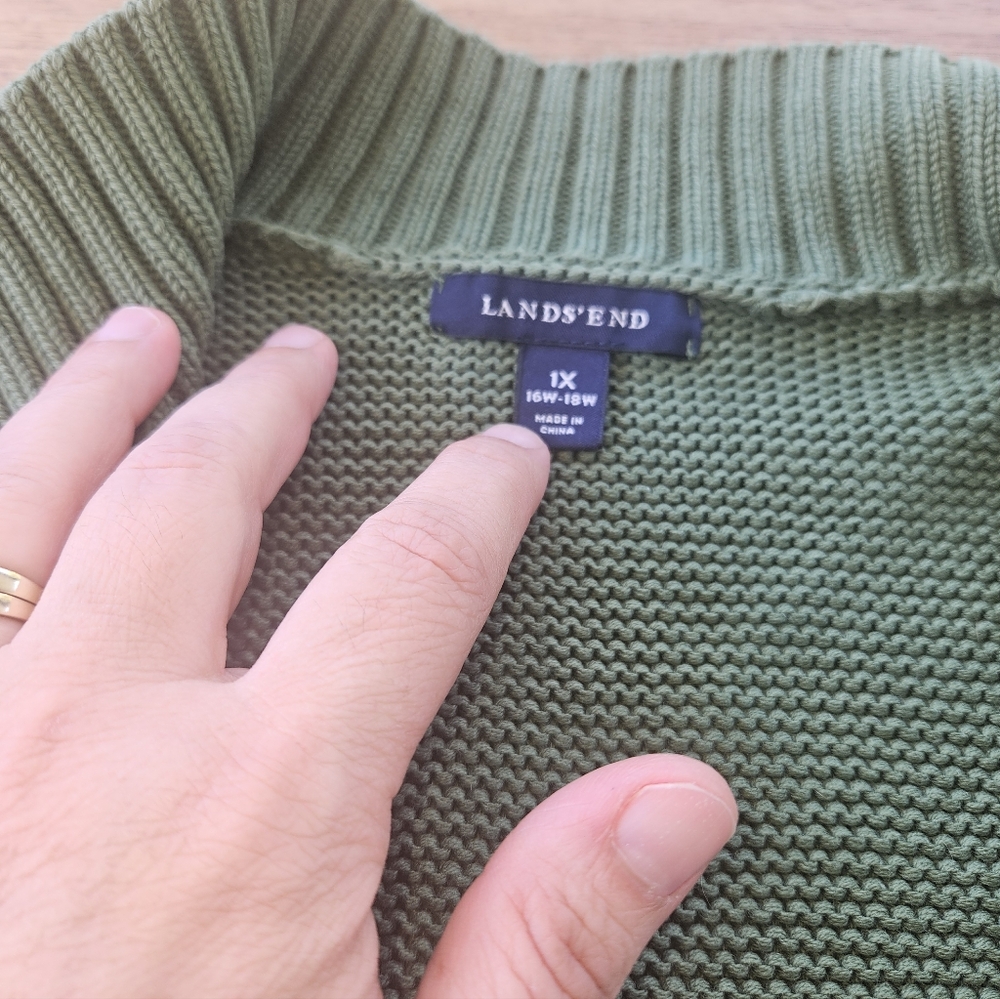 Lands’ End Green Cotton Cardigan Sweater Size 16W–18W Button Front - Picture 4 of 6